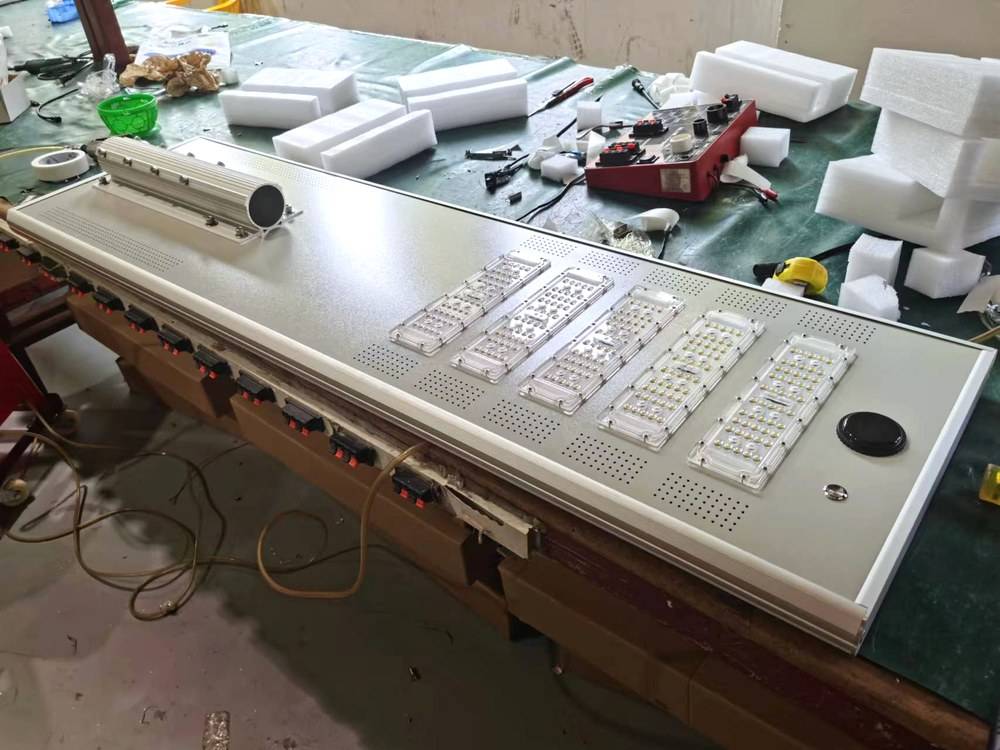 All-in-one solar light housing on the assembly bench