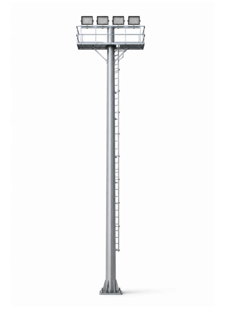 Tilted T-Bar Floodlight Pole with 4 Floodlights