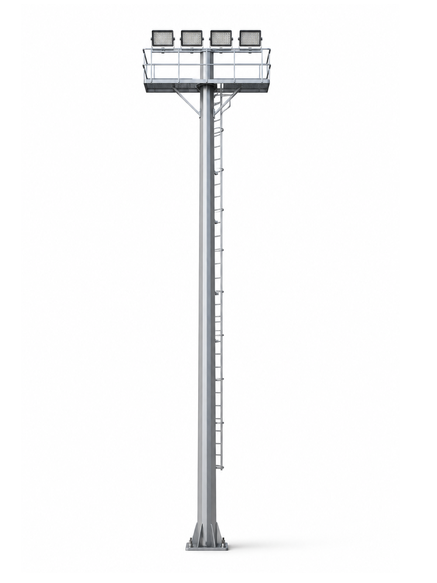 Tilted T-Bar Floodlight Pole with 4 Floodlights
