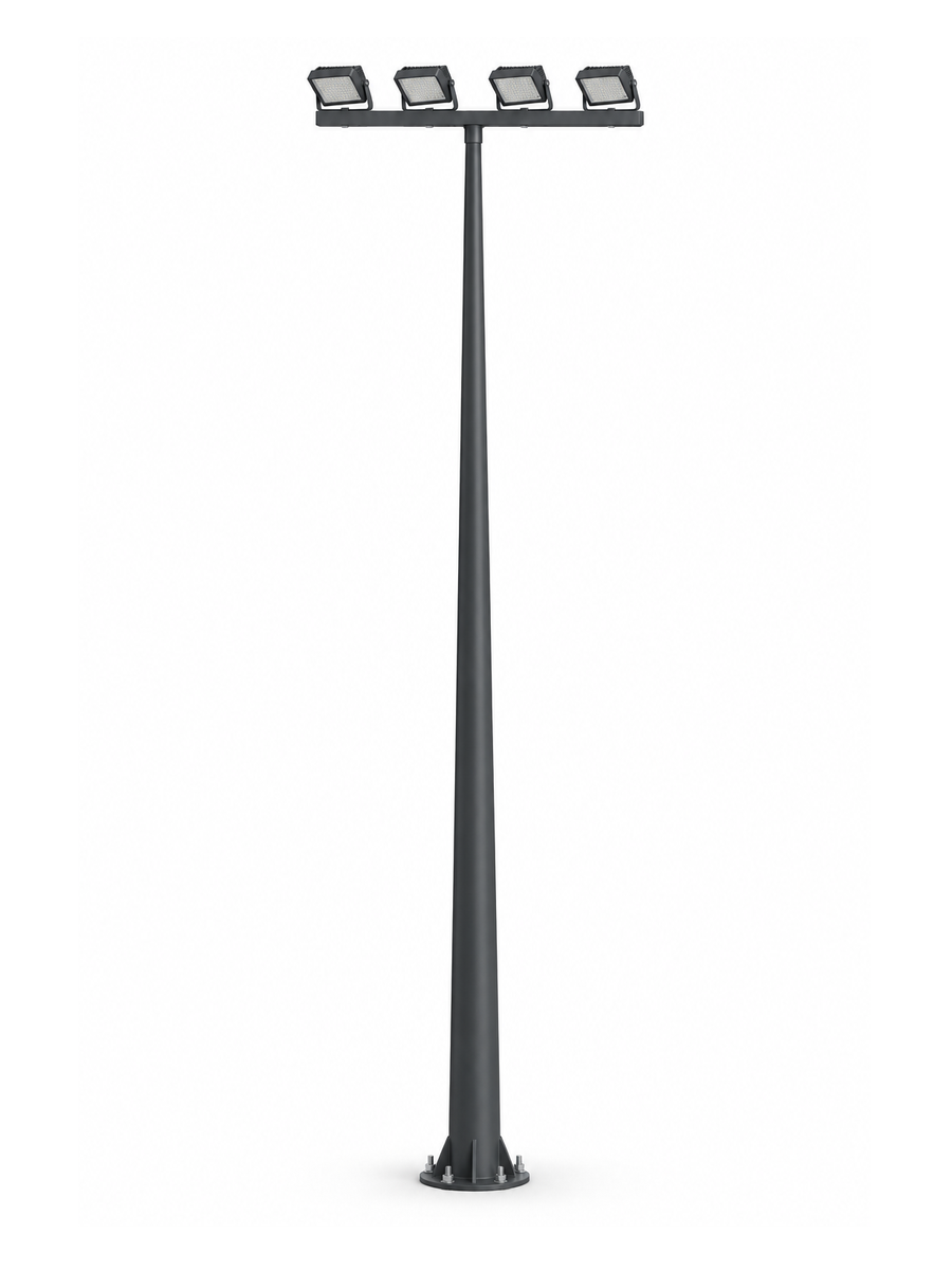 Dual Wing Crossbar Floodlight Pole with 4 Floodlights