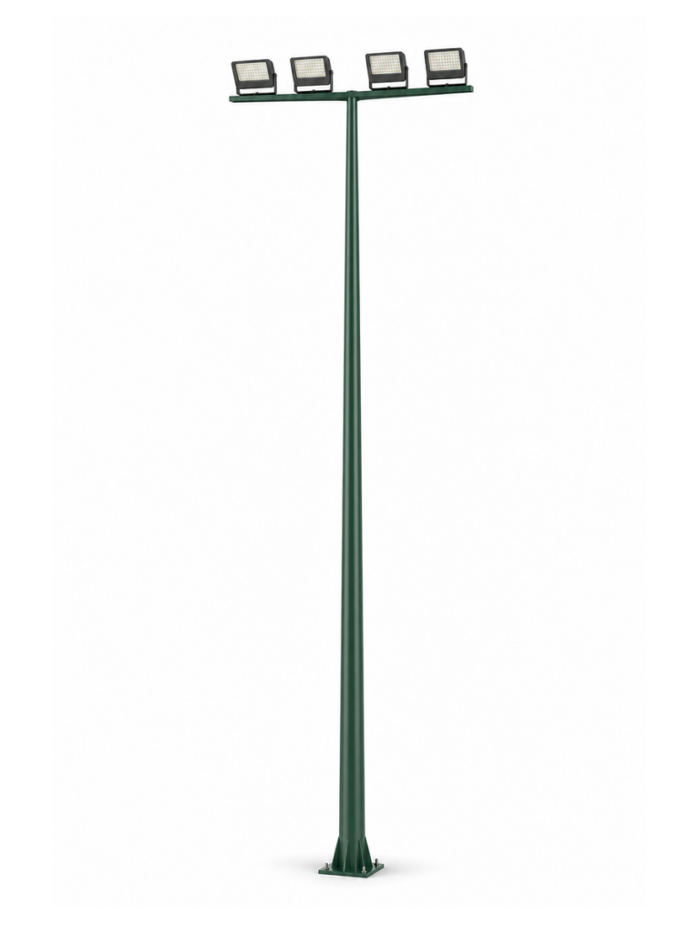 Staggered Crossbar Floodlight Pole with 3 Floodlights