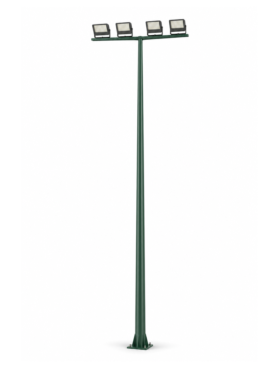 Staggered Crossbar Floodlight Pole with 3 Floodlights