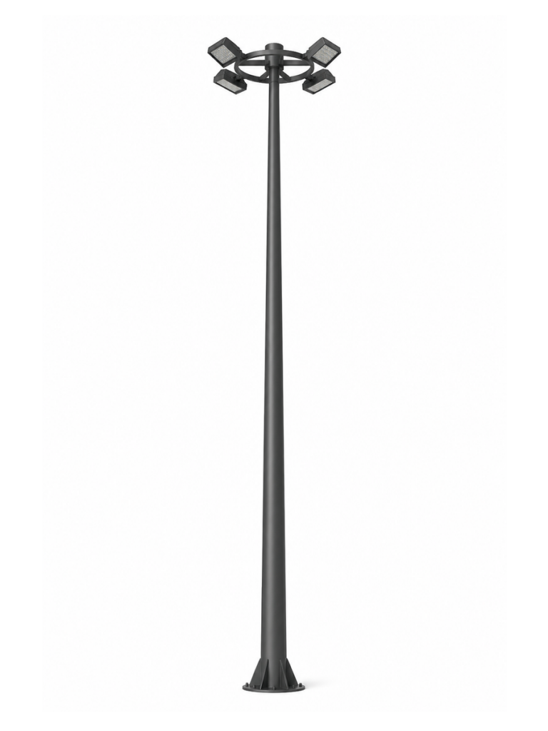Circular Crown Floodlight Pole with 4 Floodlights