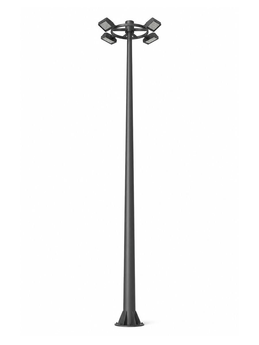 Circular Crown Floodlight Pole with 4 Floodlights