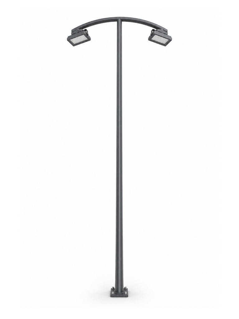 Stepped Dual Head Floodlight Pole with 2 Floodlights