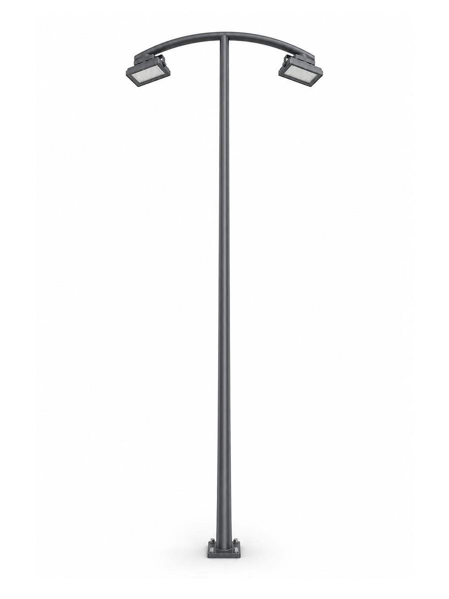 Stepped Dual Head Floodlight Pole with 2 Floodlights