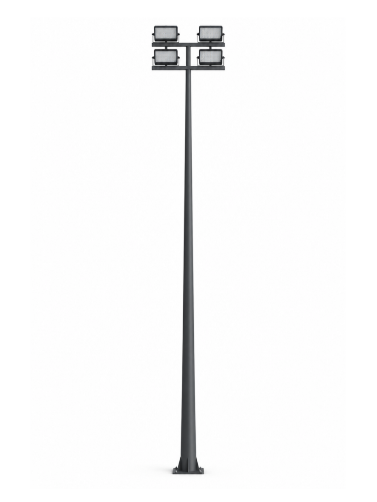 Square Tube Straight Floodlight Pole with 3 Floodlights
