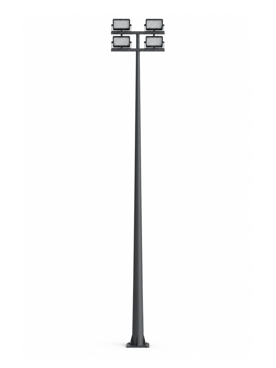 Square Tube Straight Floodlight Pole with 3 Floodlights
