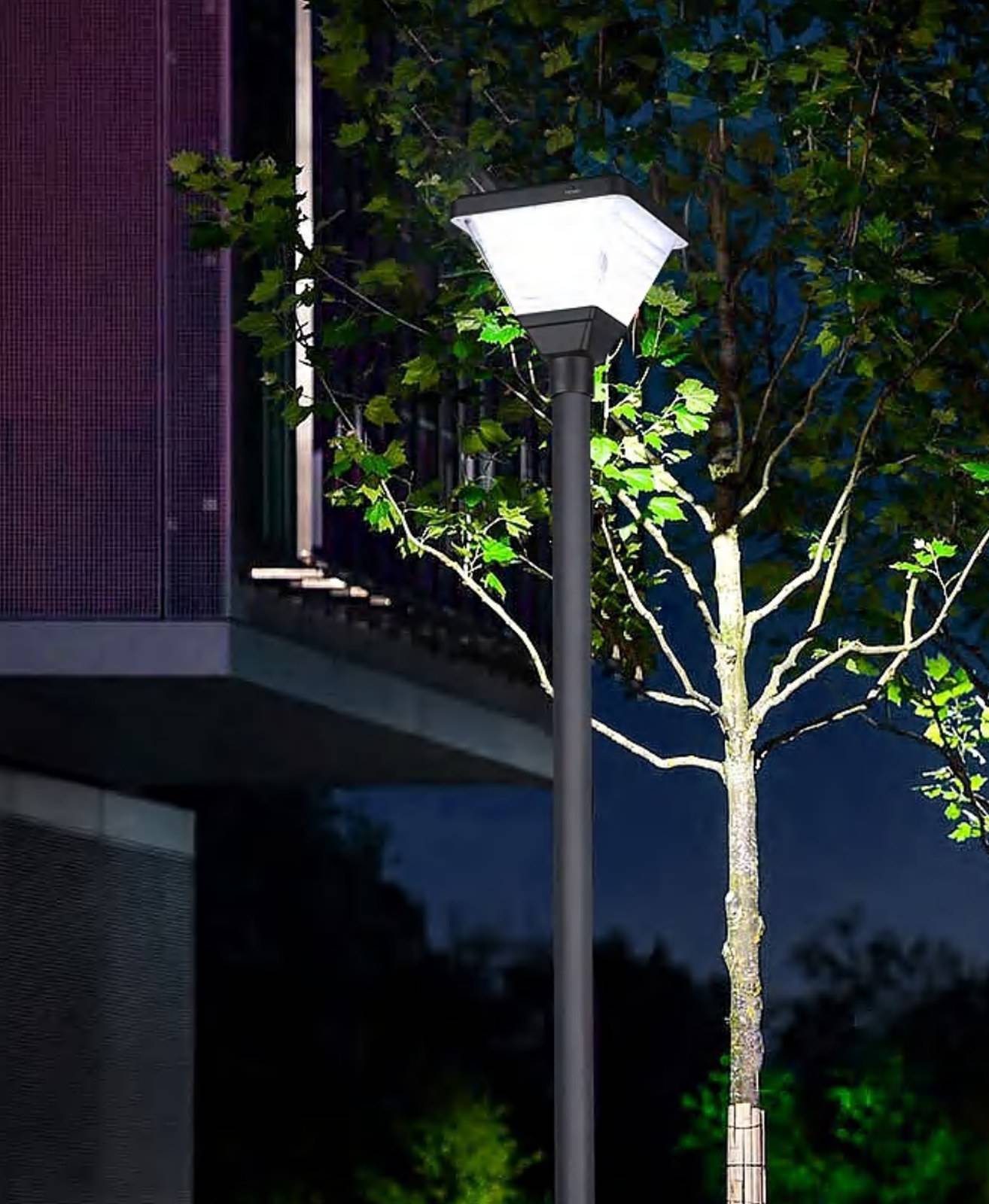 ZC-GGD002 faceted post-top luminaire lighting a garden path