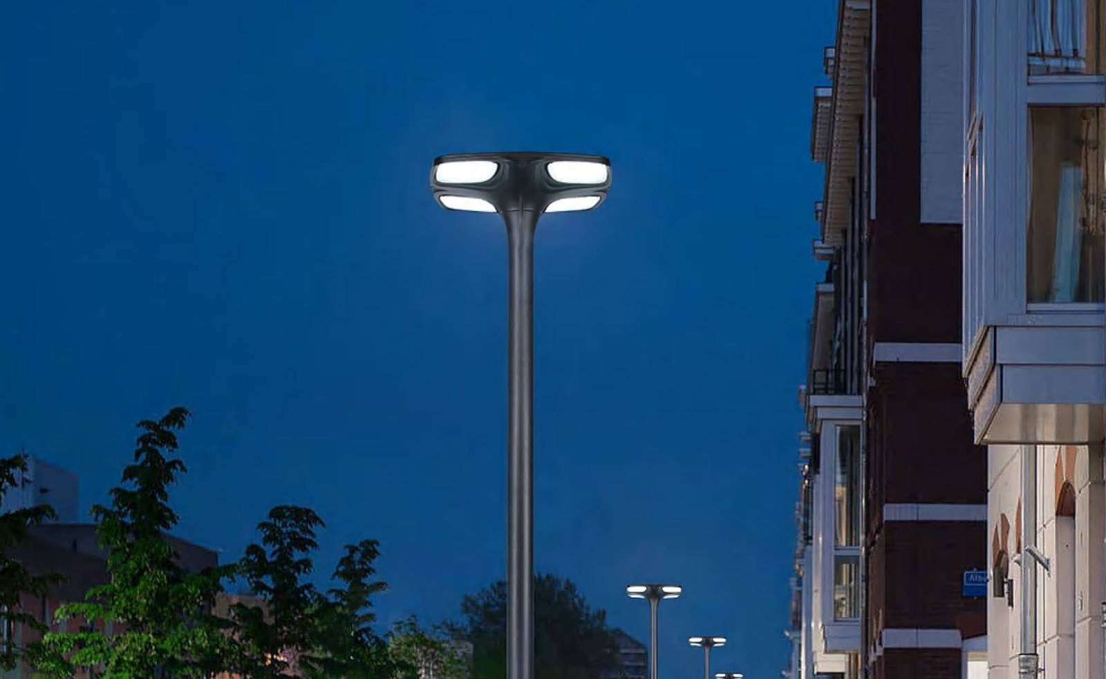 Close view of the ZC-GGD0805 cluster head lighting a street