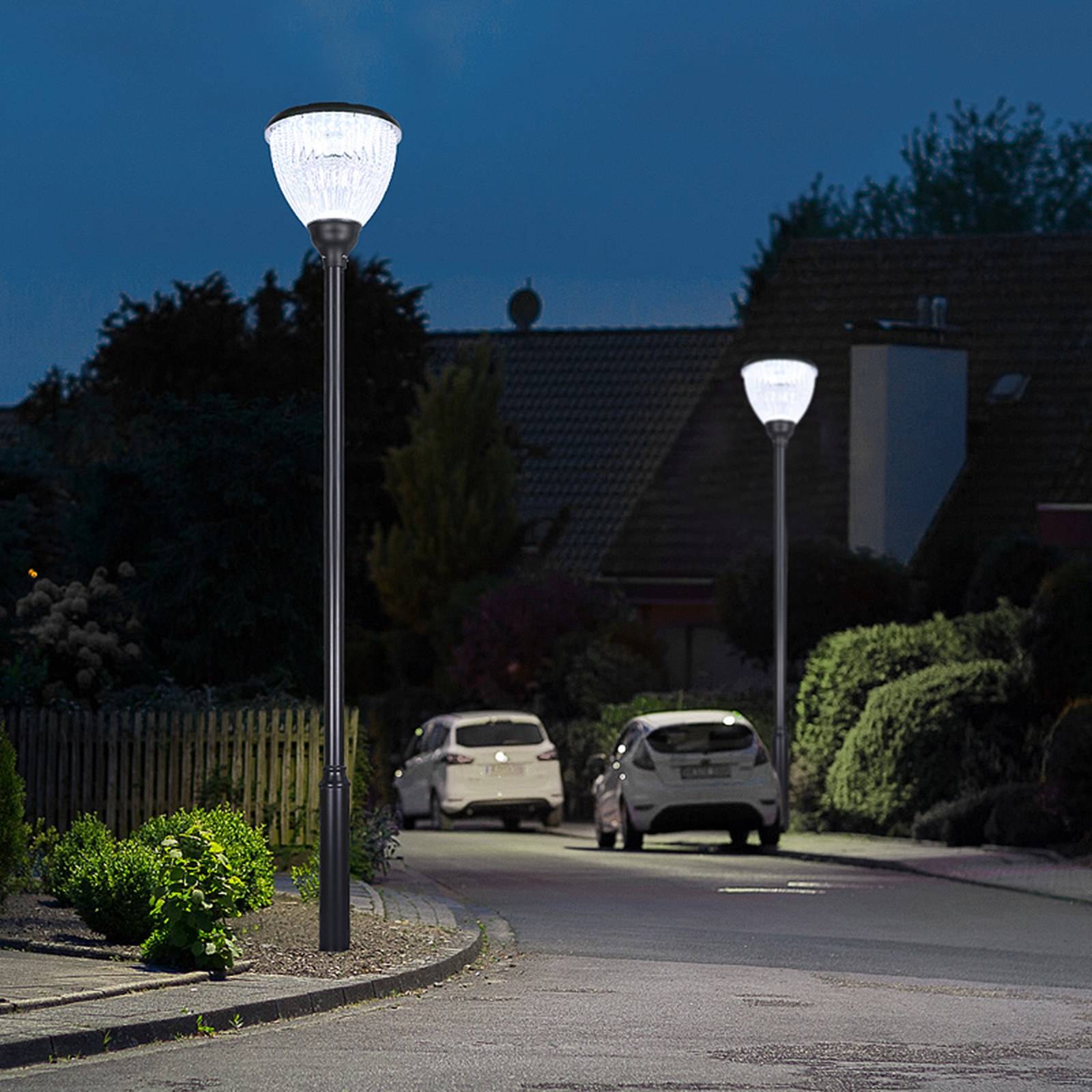 ZC-GGD1105 solar garden light installed in a landscaped garden