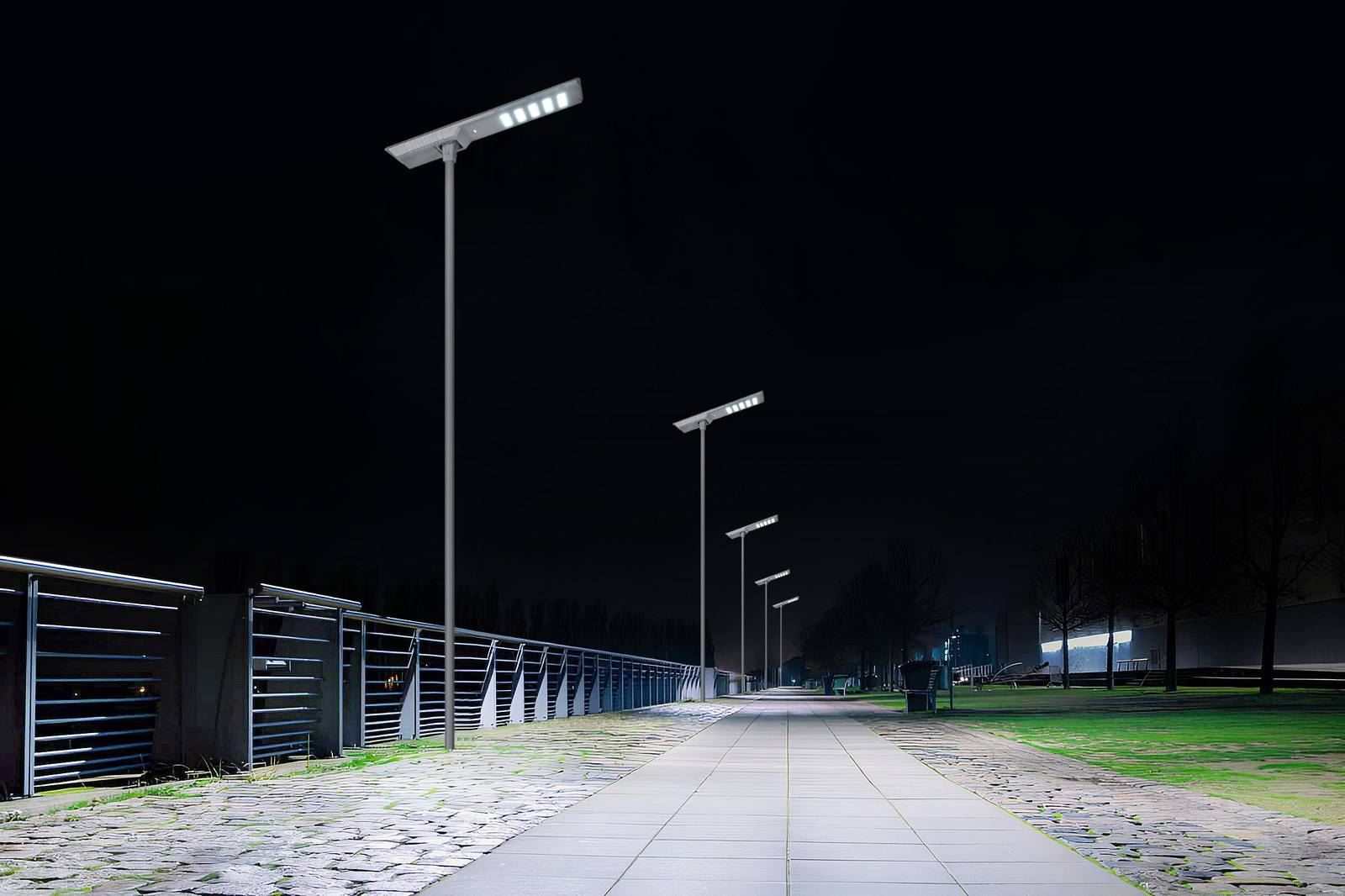 ZC-LD all-in-one solar light on a post at dusk