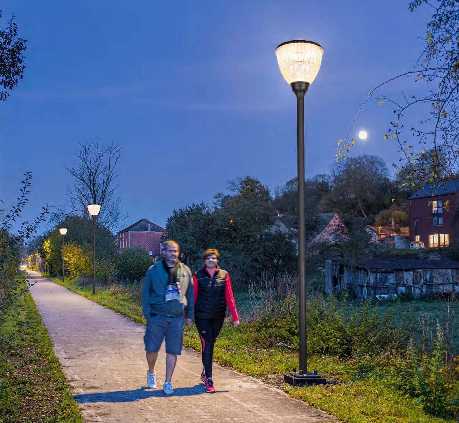 ZC-TYD1105 ribbed lanterns lighting a garden walkway at dusk