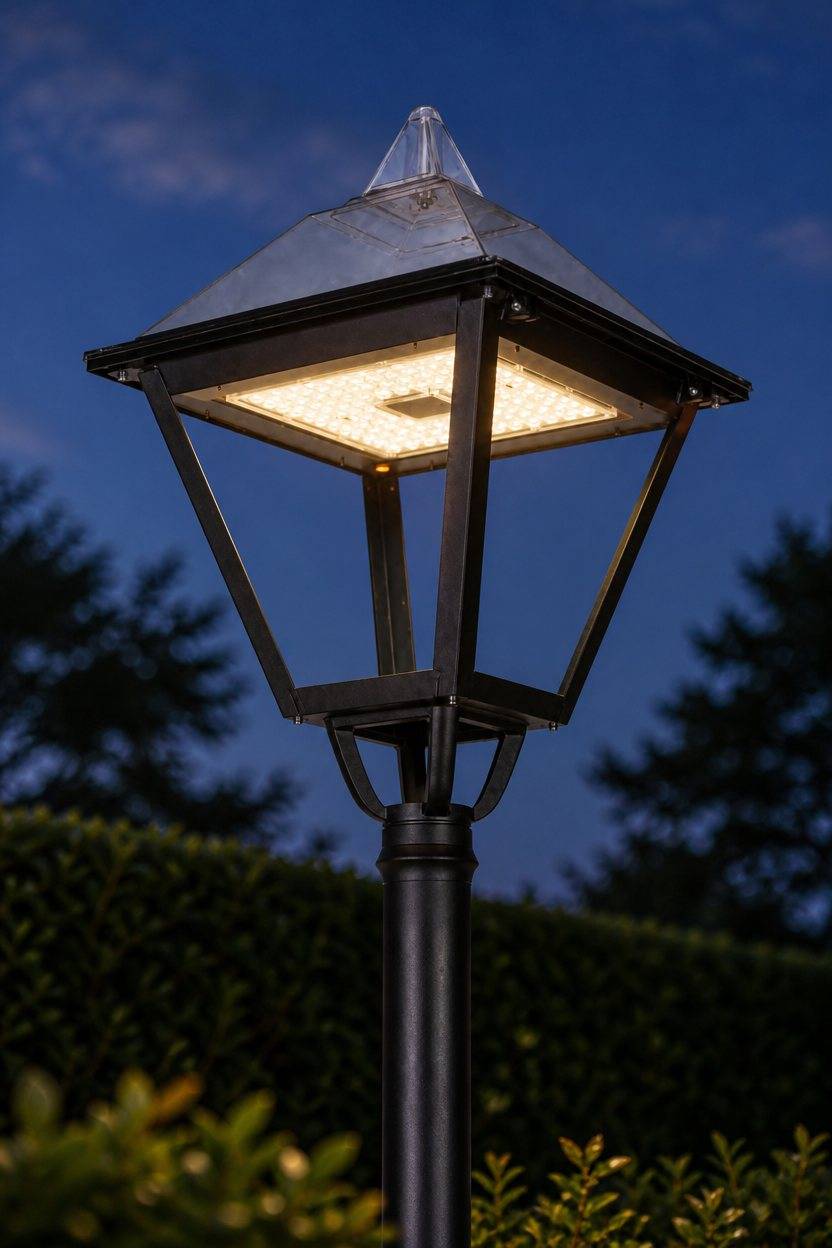 Close view of the ZC-TYD1109 solar lantern head at dusk