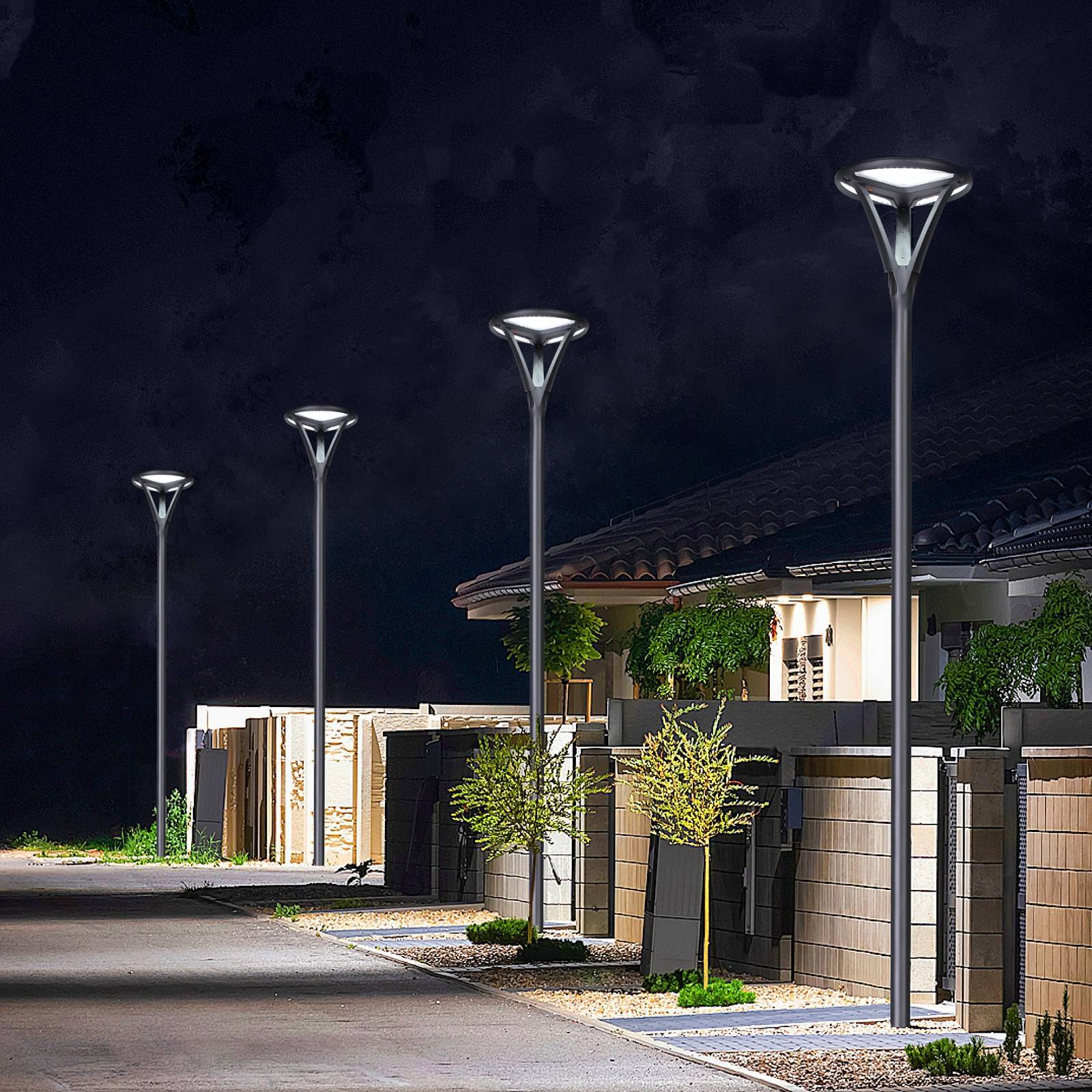 ZC-TYD2609 round post-top luminaires lighting a garden path