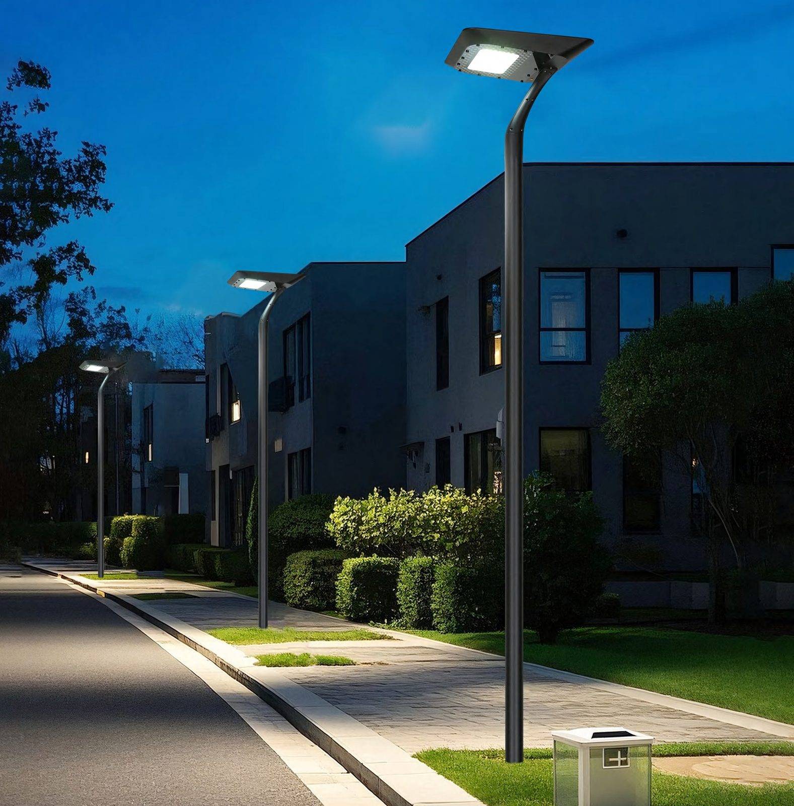 ZC-TYD4208 solar garden lights along a residential street at night