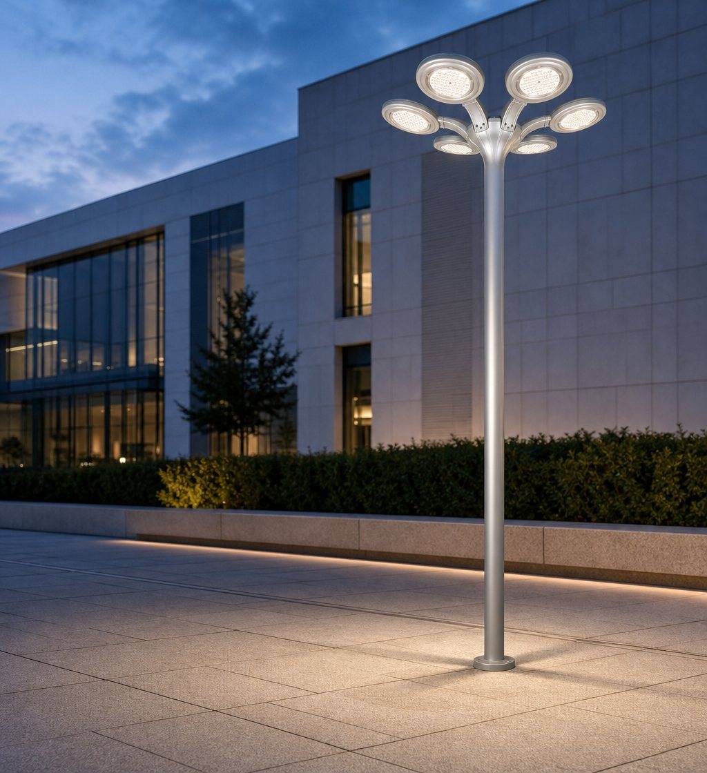 ZC-TYD5106 solar garden light on a plaza at dusk