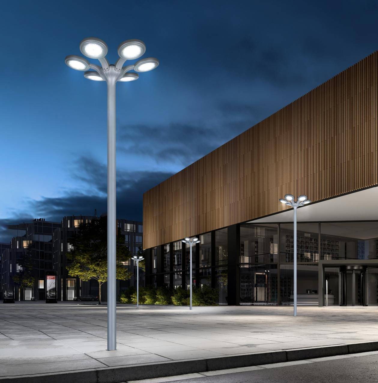 ZC-TYD5106 solar garden lights lighting a square at night
