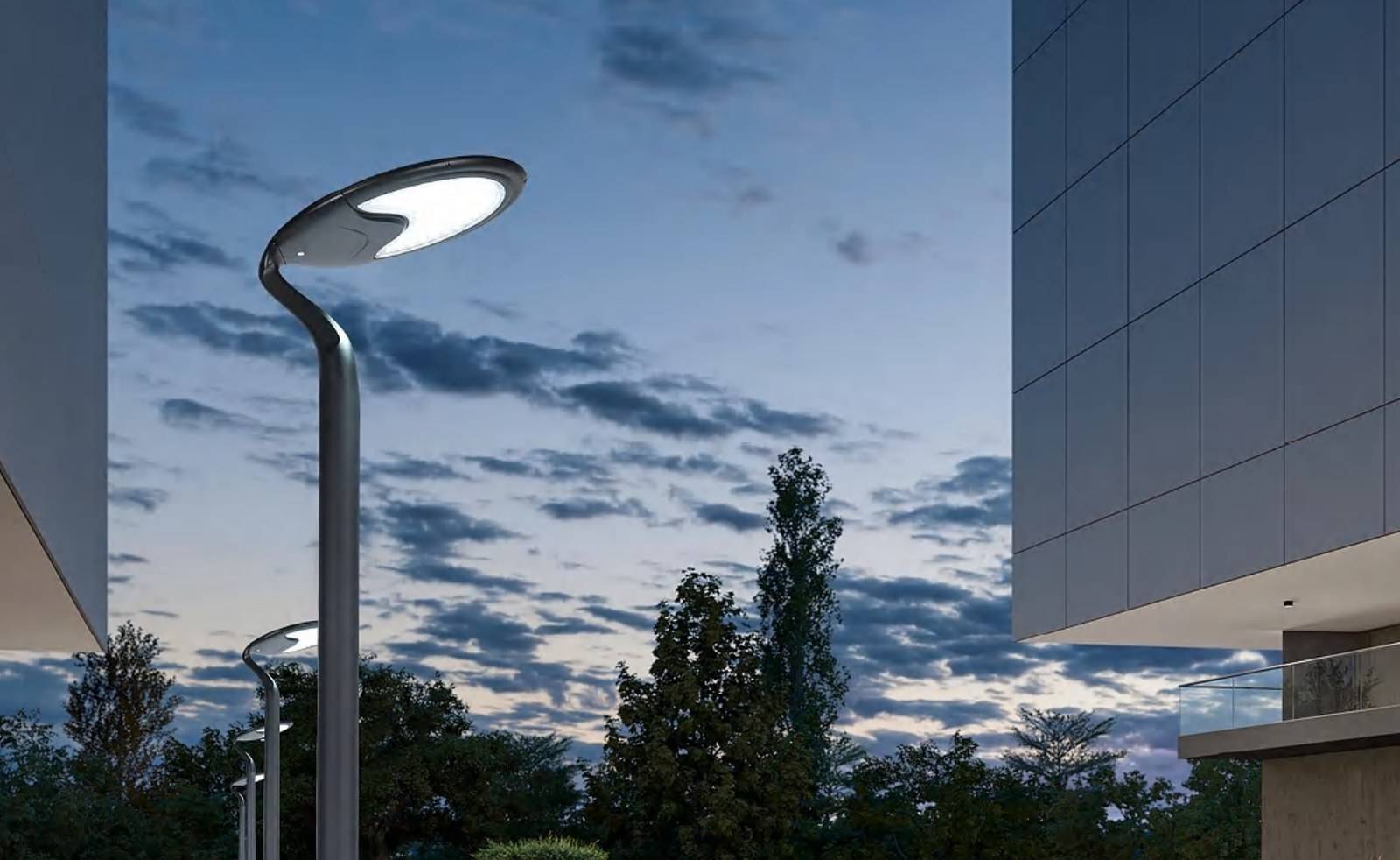 ZC-TYD5108 tilted oval luminaire lighting a plaza path