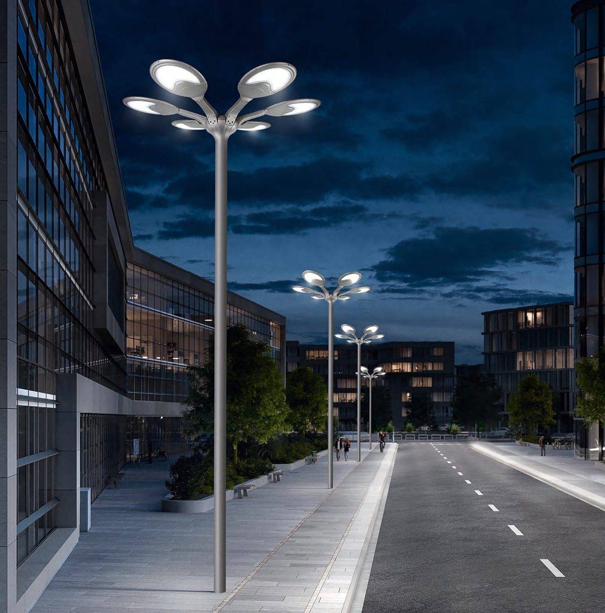 ZC-TYD5109 solar garden lights installed along a city promenade at night