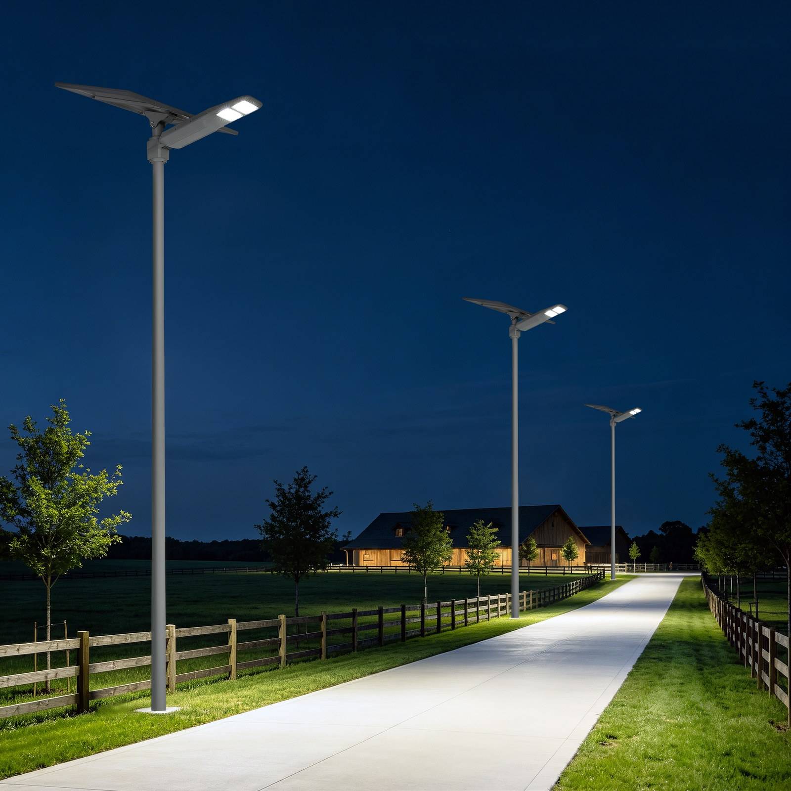 ZC-XYD solar post light in grey along a garden path